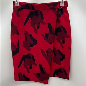 H&M Red and Black Wrap Asymmetrical skirt size 10